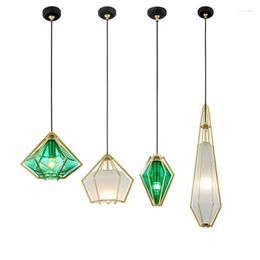 Pendant Lamps Fashion Green Diamonds Lights Modern LED E27 Kitchen Glass Metal Living Room Bedroom Restaurant