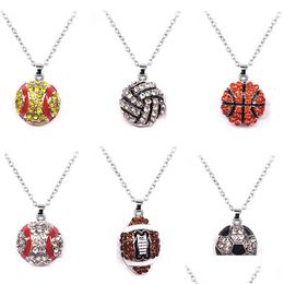 Pendant Necklaces Sports Necklace Promotion Softball Baseball Football Sport Rhinestone Crystal Bling Drop Delivery Jewelry Pendants Dh1Wa