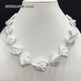 Necklaces new kind big size keshi Irregular rhombus shape shine white color pearls natural freshwater Cultured pearl necklace jewelry