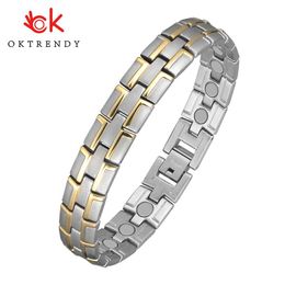 Bracelets OKtrendy Health Energy Pure Titanium Therapy Bracelet Bangle Relieve Difficulty Sleeping Benefits of Magnetic Bio Energy Stone