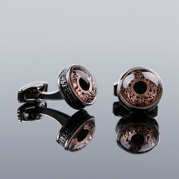 Men's Cufflinks High-grade Gifts Daily Business Wedding Trendy Retro Round Rose Gold Colour Pattern Cuff Links