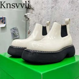 Genuine Leather Chelsea Boots Woman Round Toe Slip-on Short Boots Thick Sole Shoes Women Flat Platform Ankle Boots Women X230523