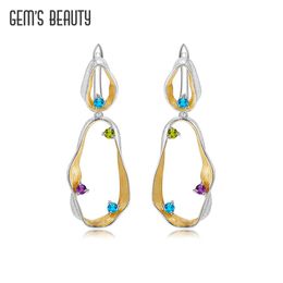 Earrings GEM'S BEAUTY 925 Sterling Silver Swirl Earrings For Women Long Drop Multi Colour Gemstone Statement Wedding Party Jewellery