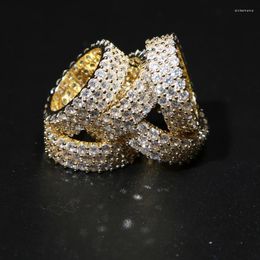 Wedding Rings Wide Band Men Ring Full Cz Eternity Engagement Couple Gold Colour Hip Hop Bling Triple Row Women