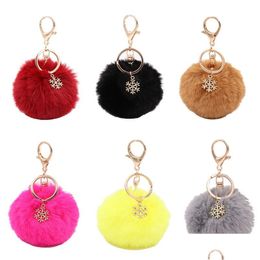 Keychains Lanyards Fashion Snowflake Plush Keychain Pendant Lage Decoration Jewellery Key Chain Christmas Gift Keyring Drop Delivery Dhsv7