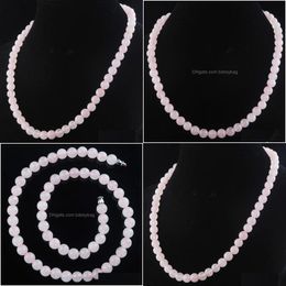 Beaded Necklaces Cute/Romantic Jewellery Rose Quartzs Stone Beads 8Mm Round Natural Stones Strand Women Fashion 18Inches F3031 Drop De Dhkvd