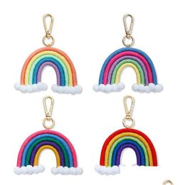 Keychains Lanyards Boho Hand Woven Cloud Rainbow Keychain Ladies Bag Decoration Keyring Pendant Tassel Key Chain Drop Delivery Fas Dhz6B