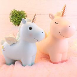 New Figurines Pink Unicorn Kids Piggy Bank Money Boxes Home Decoration Christmas Gifts Ceramic Animal Coin Boxes Figurines Toys For Gift WF918 G230523