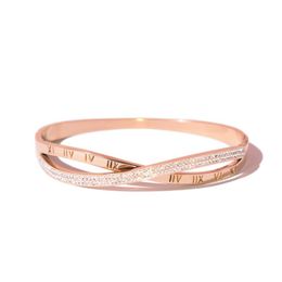 Bangles Cross Bangle for Women Roman Numerals Zircon Silver Rose Gold Stainless Steel Charms Designer Jewellery Gift Free Shipping(GB012)