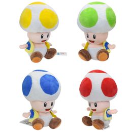 4 Colours Sitting Mushroom Plush Toy Super Cute Soft Stuffed 7 Inch Red Yellow Blue Green Toad Plushies Cuddly Doll Gift for Movie and Game Fans