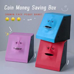 Decorative Objects Figurines Face Piggy Bank Funny Coin Money Saving Box Jar Novelty Automatic Coin Bank Coins Storage Box Facebank Home Decor Kids Gifts G230523