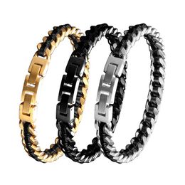 Bangles Male Stainless Steel bangle Fashion Luxry Men Accessories Charm Punk Rock Style Biker hand Jewellery Genuine Leather Bracelet Hot