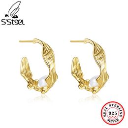 Stud S'STEEL 925 Silver Geometric Pearl Studs Earring For Women Piercing Dating Earring Fine Jewellery Aretes De Mujer Modernos 2022