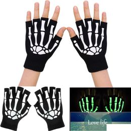 Fingerless Gloves Uni Adt Halloween Skeleton Skl Half Finger Glow In The Dark Stretch Knitted Winter Mittens Factory Price E Dhgarden Dhjay