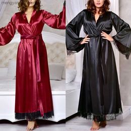 Women's Sleepwear New Women Long Bathrobe Kimono Robe Satin Nightdress Nightgown High Quality Female Smooth Nightwear Sleepwear Pyjamas T230523