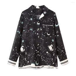 Women's Blouses 2023 Spring/Summer Women's European And American Quality Loose Relaxed Black Constellation Print With Headband Shirt