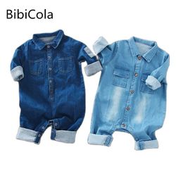 Rompers Spring autumn Kids denim jumpsuits Boys and girls loose round neck long sleeve rompers children casual clothes 230522