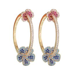 Earrings SENYU Luxury Flower Earrings for Women Colour Zircon Round Hoop Earrings Gold Plating Hot Jewellery Wholesale Brazil Spain