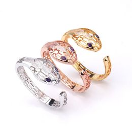 Bangles Europe America Luxurious Style Women Lady Plated Gold Color Hollow Out Setting Cubic Zircon Snake Snakelike Open Bangle Bracelet