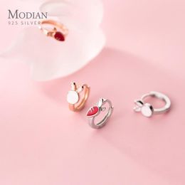 Huggie Modian New 925 Sterling Silver Mini Tiny Rabbit Carrot Asymmetry Hoop Earring for Women Fashion Ear Pin Fine Jewellery Kids Gift