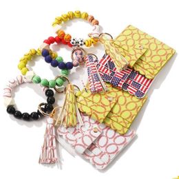 Beaded Wooden Keychains Tassel Key Chain Pu Leather Card Holder Softball Baseball Sile Beads Bracelet Keychain Keyring Drop Delivery Dhagb