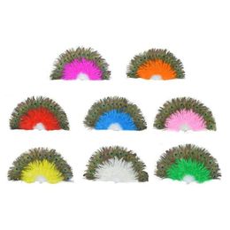 Arts And Crafts Peacock Feather Hand Fan Elegant Folding Fans Halloween Party Gifts Stage Performances Craft Decoration Creativity B Dh9Zi