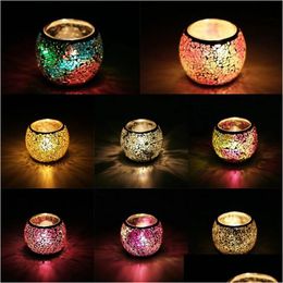 Candle Holders Mosaic Holder Colour Glass Candlestick Wedding Decoration Ornaments Mtifunctional Household Flower Pot Drop Delivery H Dhoke