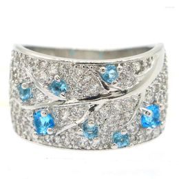 Cluster Rings 20x12mm Delicate Fine Cut 5.2g Swiss Blue Topaz CZ Bride Wedding Daily Wear Silver