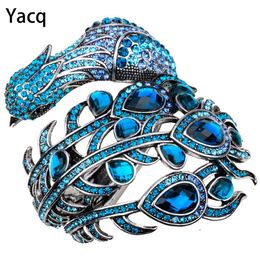 Bangle YACQ Peacock Bracelet Women Crystal Bangle Cuff Punk Rock Fashion Jewellery Gifts for Girlfriend Wife Her Mom A29 Dropshipping