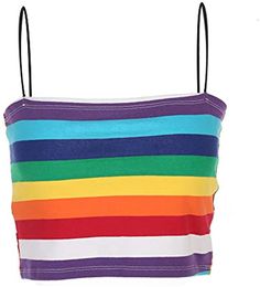 Designer Fashion Women Rainbow Stripe Printed Spaghetti Strap Backless Crop Top Slim Camis Womens Top T-Shirts