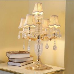 Table Lamps Big European Lamp Crystal Candestick Bedroom Bedside Led Candle Holders Warm Living Room Wedding Fabric Shade Light