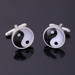 New In Yin Yang Cufflinks Epoxy Tai Chi Cuff Links Black White Red Colour Golden Silvery Sleeve Button Jewellery Ornaments