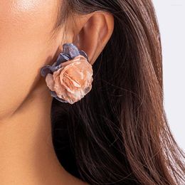 Stud Earrings Big Fluffy Fabric Flower For Women Trendy Elegant Summer Wedding 2023 Fashion Jewelry Accessories Female