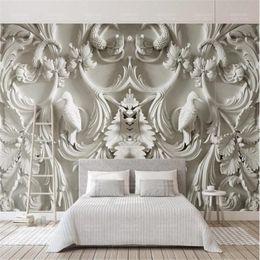 Wallpapers Milofi Custom Po Mural Decoration Wall White Simple European Relief 3d Stereo TV Background Wallpaper Art