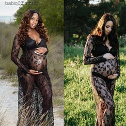 Maternity Dresses 2022 Lace V-neck Pregnancy Dresses Fancy Shooting Photo Pregnant Clothes Maternity Dress for Photo Shoot Plus Size Women Clothes T230523