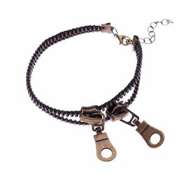 Anklets Double Layer Zipper Antique Bronze Creative Foot Chain Fashion Accessory Gift Drop Delivery Jewellery Dhrvp