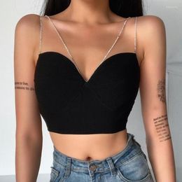 Bustiers & Corsets Sexy Spaghetti Strap Cami Slim Corset Top Women 2023 Casual Backless Skinny Black Streetwear Sleeveless Drill Chain