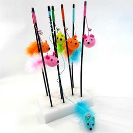 Cat Cat Toys Funny Feather Mouse Stick With Bell Playing Dangle Faux Mice Tease Fun Kitten Rod Toy Interactive Fishing Rod Wand For Cats G230520