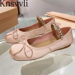Satin Ballet Shoes Women Butterfly-knot Rhinestone Elastic Band Flat Shoes Round Toe Slip-on Casual Walk Shoes Summer Loafers Wo X230523
