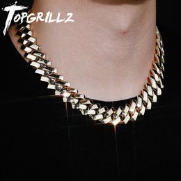 Necklaces TOPGRILLZ 18MM Cuban Chain Miami Prong Link Chain Glossy High Quality Copper With New Spring Clasp Hip Hop Jewelry For Men