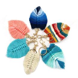 Keychains Lanyards Bohemian Tassel Keychain Pendant Creative Leaf Shape Hand Woven Lage Decoration Key Chain Party Gift Keyring Dr Dhchv