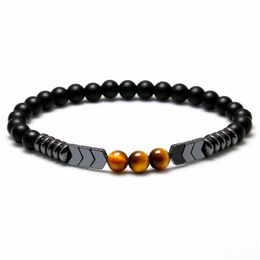 Bracelets 6MM High Quality Matte Black Onyx Bracelet Tiger Eye Men's Yoga Mala Bracelet Best Gift For He Men's Wrist Bracelets