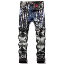 Men's New European and American Fashion Splice Colorful Slim Casual Joker Straight Leg Jeans P230522