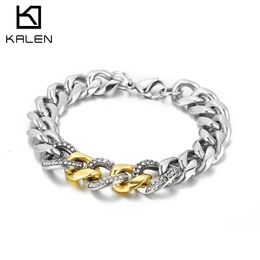 Bangle Kalen 13mm Curb Cuban Chain Heavy Thick Chain Stainless Steel Zircon Gold Men's Bracelet Trendy Jewellery
