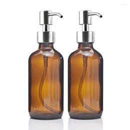 Storage Bottles 8 Oz Large 250ml Liquid Soap Dispensers With Stainless Steel Pump For Essential Oils Homemade Lotions Shampoo Amber Glass