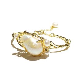 Bangle Lii Ji Freshwater Pearl Baroque Pearl Gold Colour Bangle Bracelet For Women Jewellery