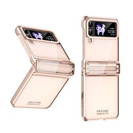Plating Clear Cases For Samsung Galaxy Z Flip 4 Case Transparent Hinge Protection Cover