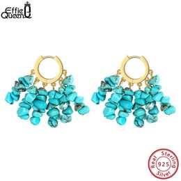 Huggie Effie Queen Natural Turquoise Hoop Earrings S925 Silver Irregular Shape Gemstone Beads Unique Earings for Women Jewellery GME22