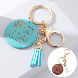 Wood Round Pendant MAMA Letter Tassel Keychains Keyring Mother's Day Mom Bags Purses Decor Key Chain Jewelry Gift