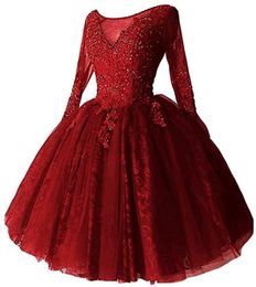 Short Homecoming Dresses Long Sleeve V-Neck Lace Appliques Ball Gown Lace-up Party Gowns Princess Plus Size Mini Birthday Prom Graudation Cocktail Party Gowns 33